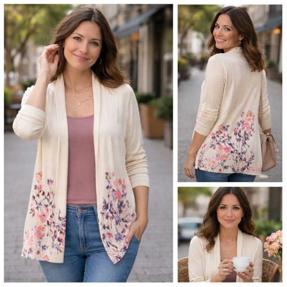 🌸 Dana Buchman Floral Drape Cardigan XL – Vintage-Inspired Soft Layering Piece